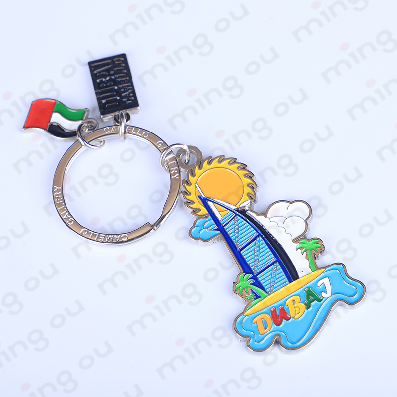 Promotional zinc alloy soft enamel keyring colours cartoon scenery dubai keychains (Y0005)