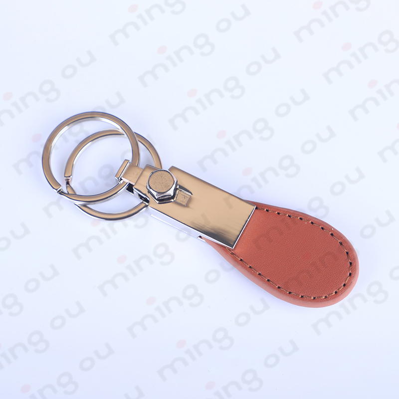 2018 hot sale double ring Leather metal keychain (Y20257)