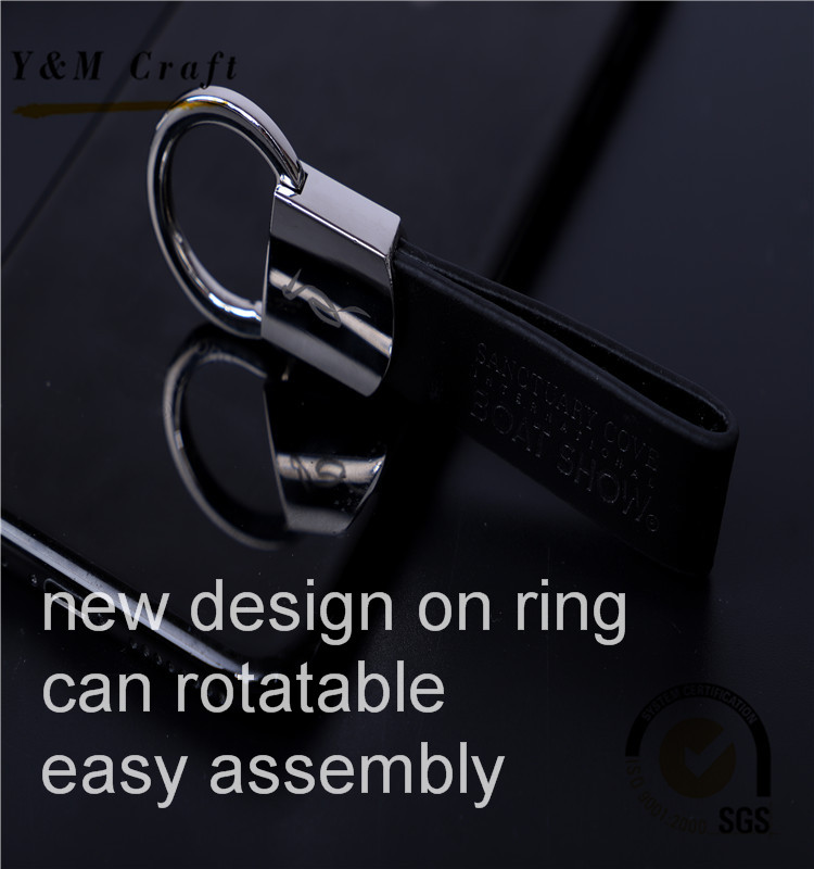 Guangdong Y&M promotion custom blank laser engraving heat press logo car keychain rotating metal ring leather key chain