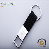Guangdong Y&M promotion fashion honest car keychain leather rotating metal ring retractable key chain