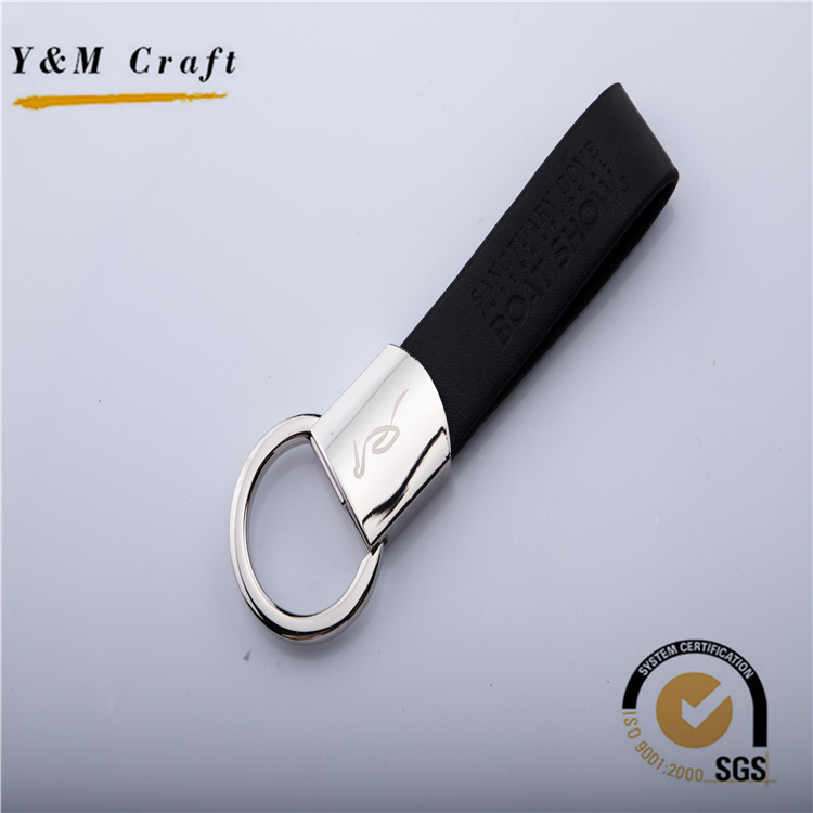 Guangdong Y&M promotion fashion honest car keychain leather rotating metal ring retractable key chain