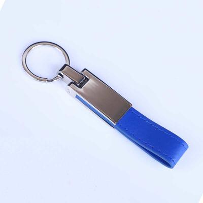 Blue PU Leather And Metal Key Chains Custom
