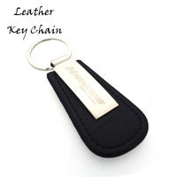 Black Top Layer Leather Key Tag With Laser Logo
